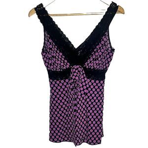 XOXO Babydoll Y2K Top Shirt Blouse Purple & Black Polka Dot Lace Women’s M